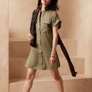 Banana Republic Utility Shirtdress Olive Green S